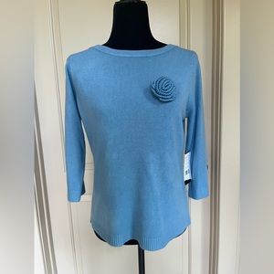 Josephine Chaus Womens T-Shirt Blue Sleeve 3/4 Crew Neck Stretch Tee Petites M